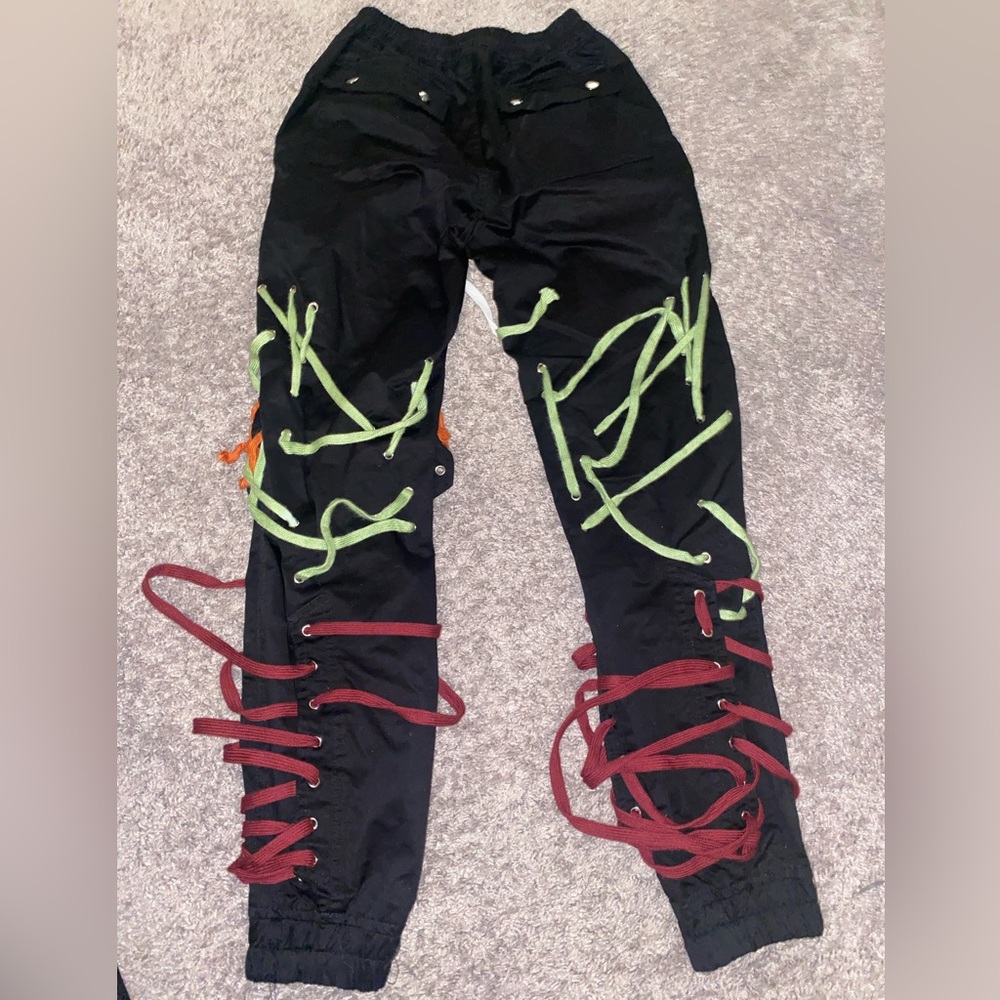 Black Multicolored String Cargo Jogger Pants Size… - image 2